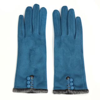 Blue Faux Suede Button Detail Gloves by Peace of Mind